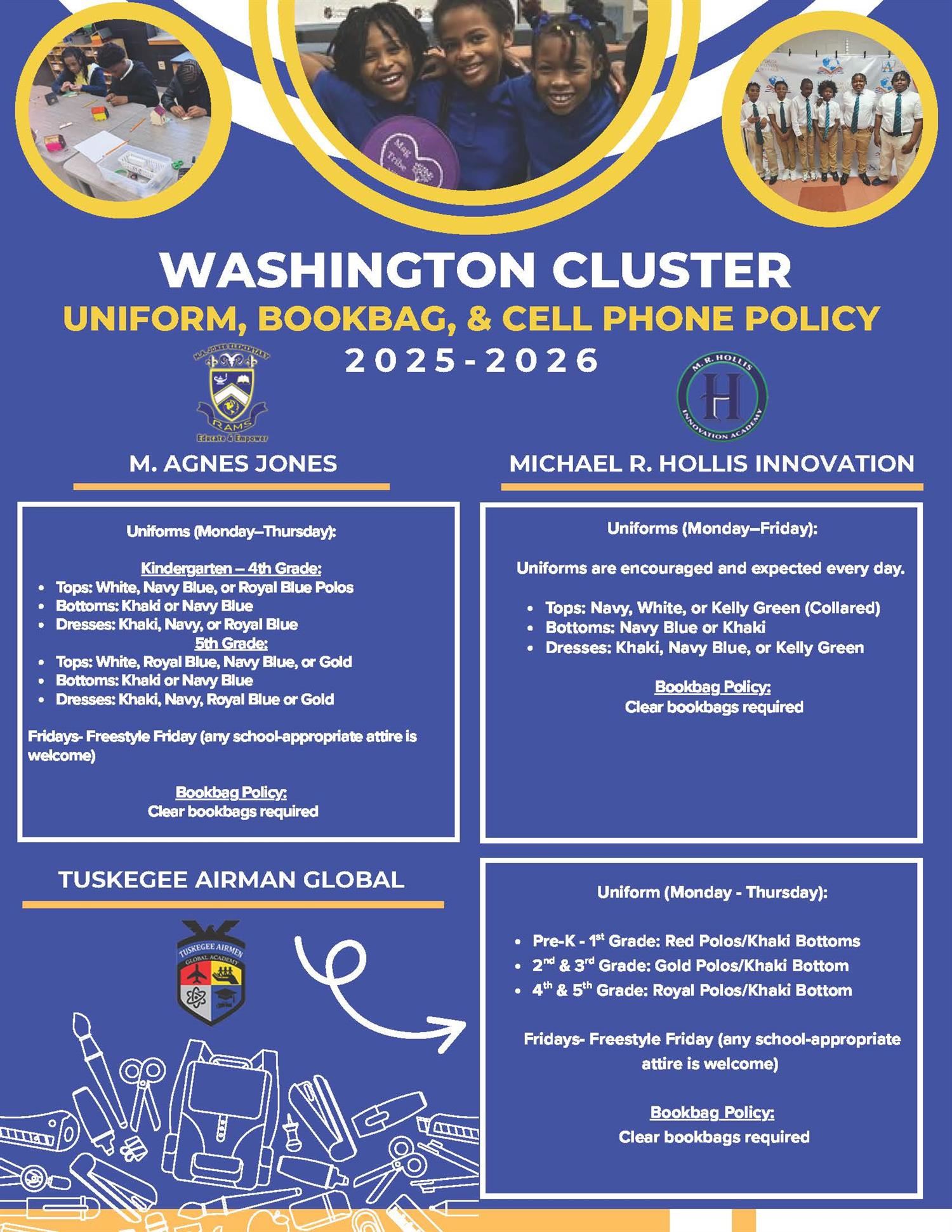 2025-2026 Uniform, Bookbag, & Cell Phone Policy
